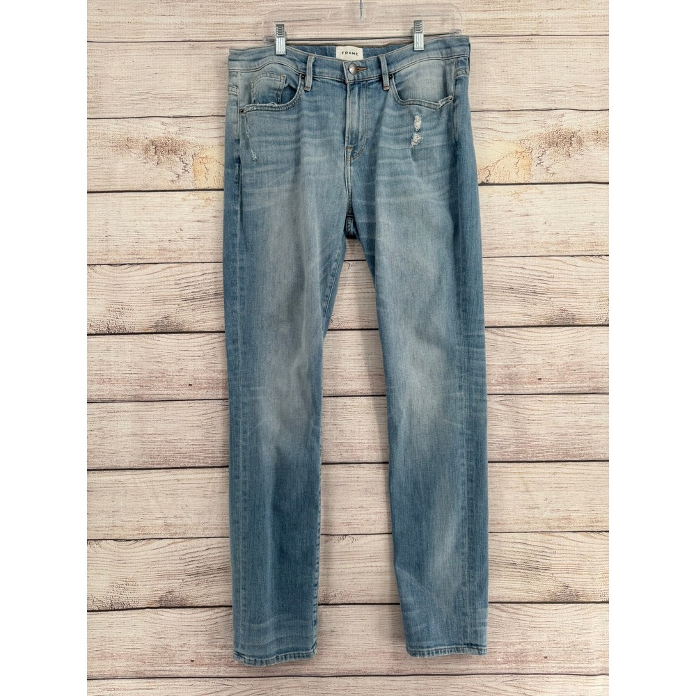 FRAME L'Homme Skinny Jeans Mens 34 Blue Paradise Cove Light Wash‎ Stretch Denim